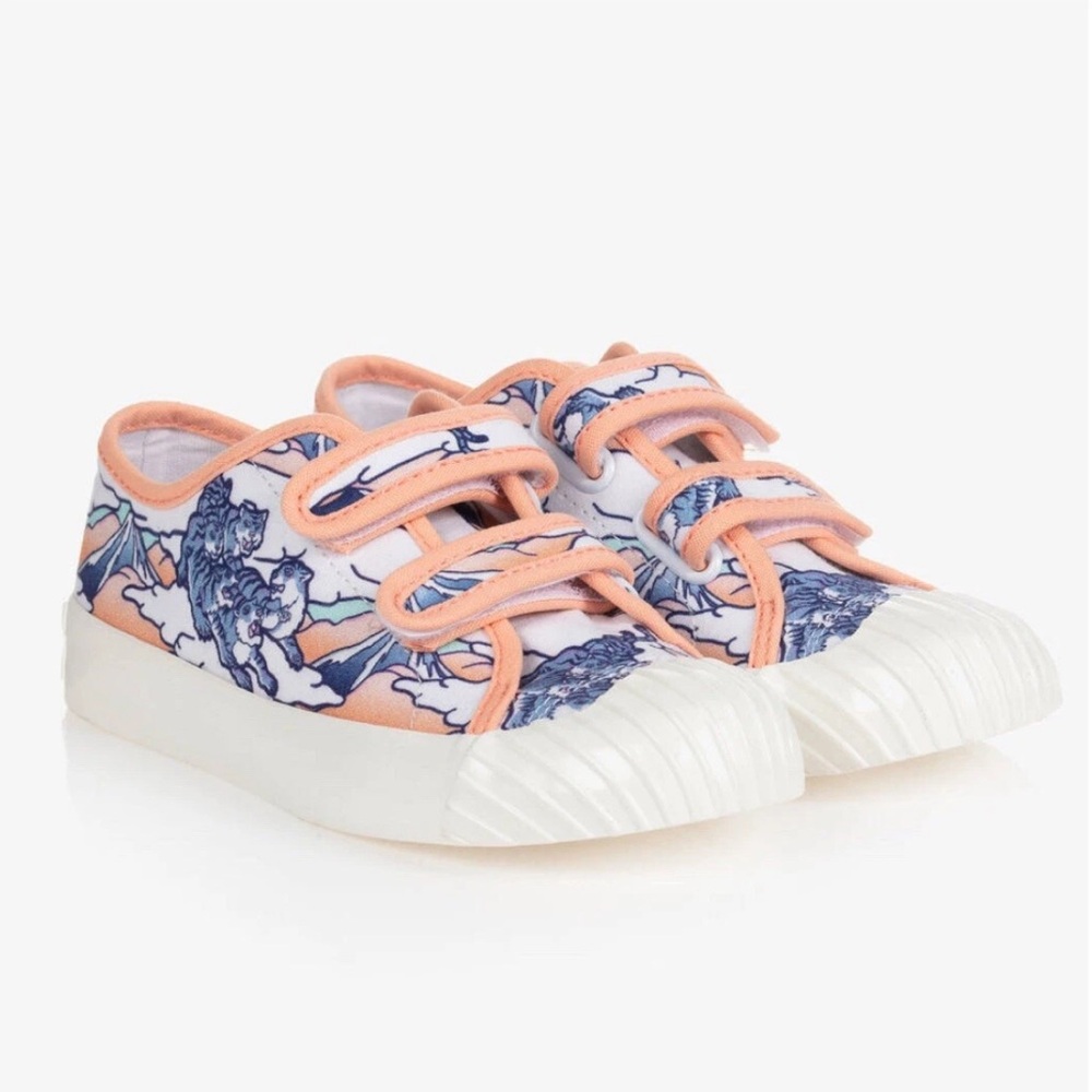 KENZO GIRLS WHITE VELCR CANVAS TRAINERS 33